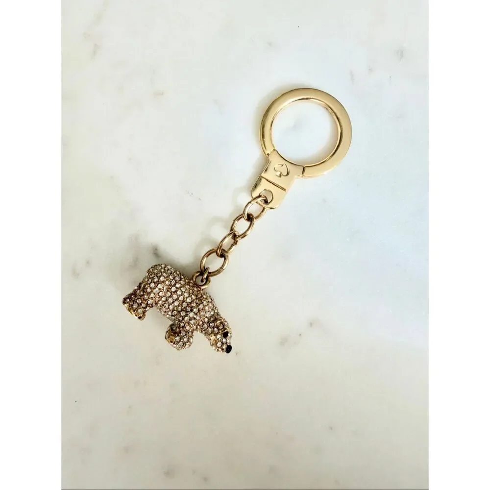 Kate Spade Polar Bear Crystal Keychain Gold Rhinestone Bag Charm Style